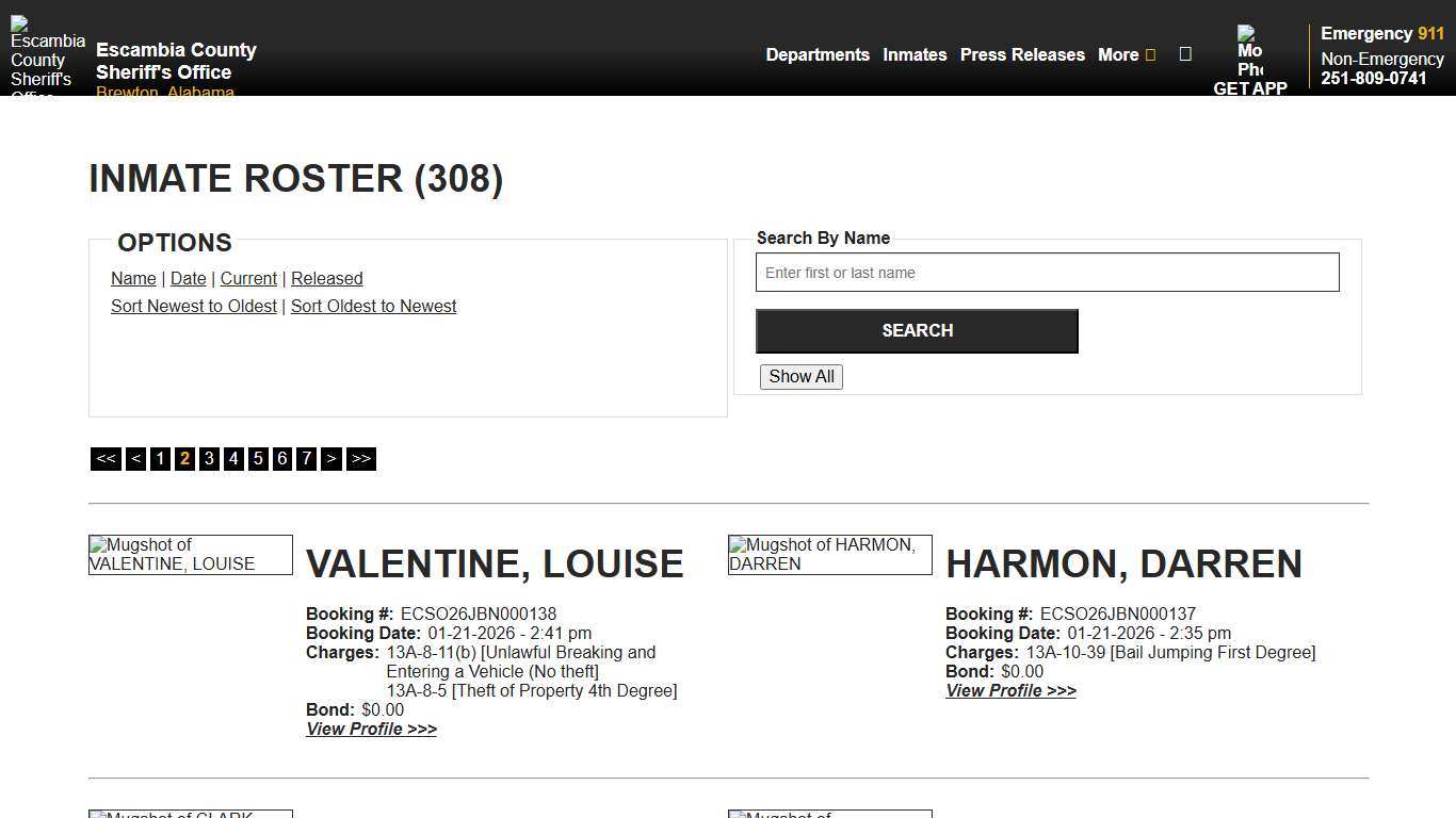 Inmate Roster - Page 2 Current Inmates Booking Date Descending - Escambia County Sheriff, AL